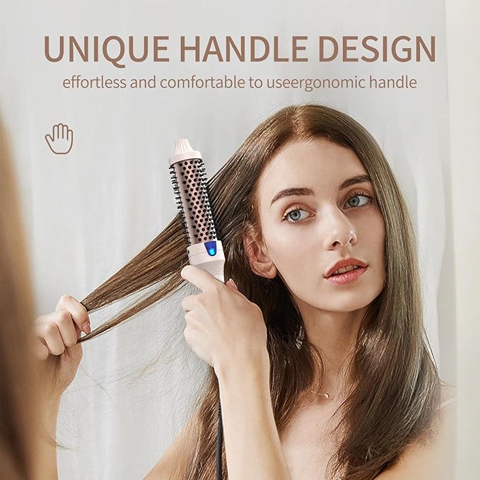 K&K 1.25 inch Volumizing Brush Heated Curling Ceramic Tourmaline Ionic Curling Iron Quick Heating Makes Hair Silky Smooth Dual Voltage Travel-Friendly Straightening Round Design (Pale pink, 1.25 Inch)