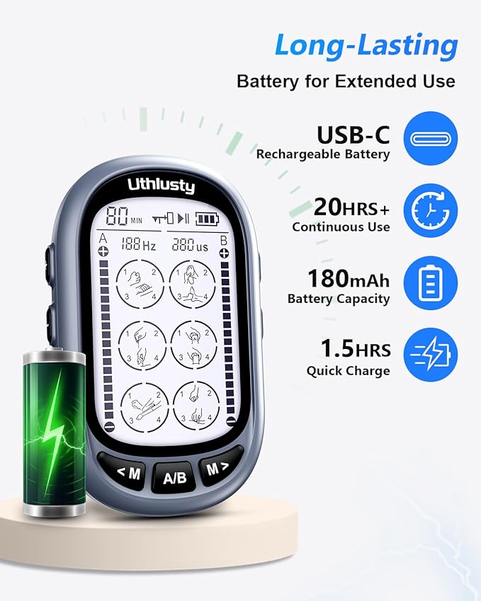 TENS Unit Muscle Stimulator for Pain Relief Therapy, Dual Channel TENS & EMS Machine with 24 Modes, 36 Intensity Levels, Large Screen Design, 10 Reusable Pads – Light Grey (Button Layout A)