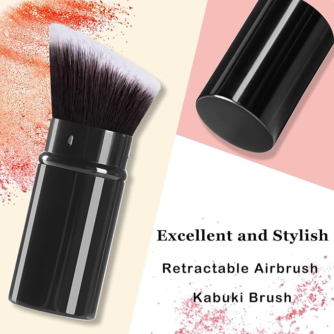 Keriloo Kabuki Makeup Brush, Retractable Angle Travel Powder Foundation Makeup Brush Face Blush Brushes for Blending Liquid, Bronzer, Buffing, Sunscreen,Flawless Cosmetics