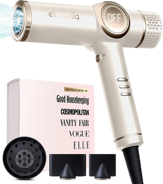 ELLA BELLA® Professional Ionic Hair Dryer with Diffuser • Negative Ion Blow Dryer • Suitable All Hair Types • Intelligent Heat Control & Rapid Drying Speeds • Lightweight Design • Low Noise Technology