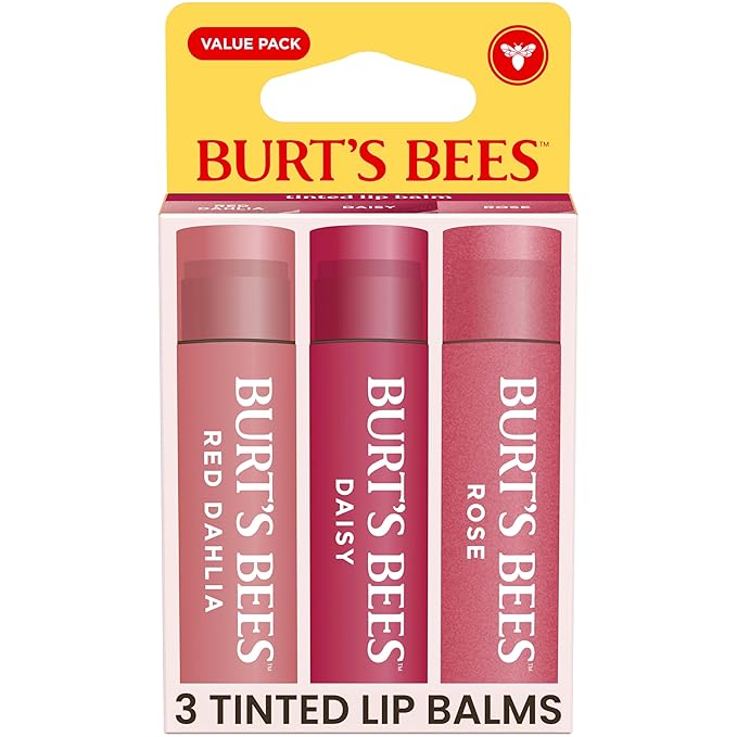 Burt's Bees Valentine's Day Gifts, Lip Tint Balm, Long Lasting Duo Tinted Balm Formula, Color Infused with Hydrating Shea Butter for a Natural Looking Buildable Finish, Value Pack (3-Pack)