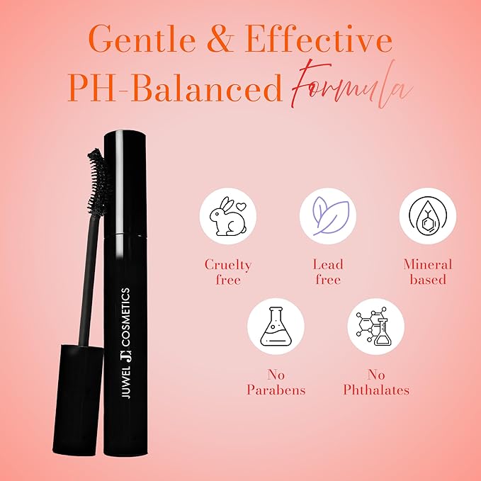 Juwel Cosmetics Onyx Black, Volumizing and Lengthening Mascara, Long-Wear Waterproof Mascara with Carnauba Wax and Beeswax, pH Balanced for Sensitive Eyes, Paraben-free, 10ml