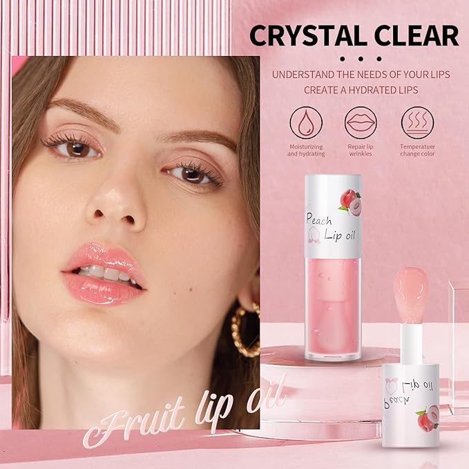 4 Pcs Crystal Jelly Lip Oil, Fruit Flavoured Hydrating