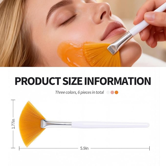 6PCS Fan Brush,Facial Brushes Esthetician,Fan Facial Mask Applicator Tools Soft Makeup Brushes Cosmetic Tools, Multipurpose Facial Mask Brushes for Estheticians and Home Use(3 colors）