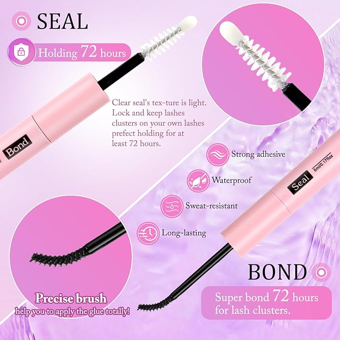Volume Lashes Clusters Lash Kit 770Pcs with 2X Bond&Seal 5 style Mixed C-Curl False Eyelashes Extensions Kit Faux Mink Individual Wispy Lash Clusters Thick Lash Extensions DIY at Home Easily