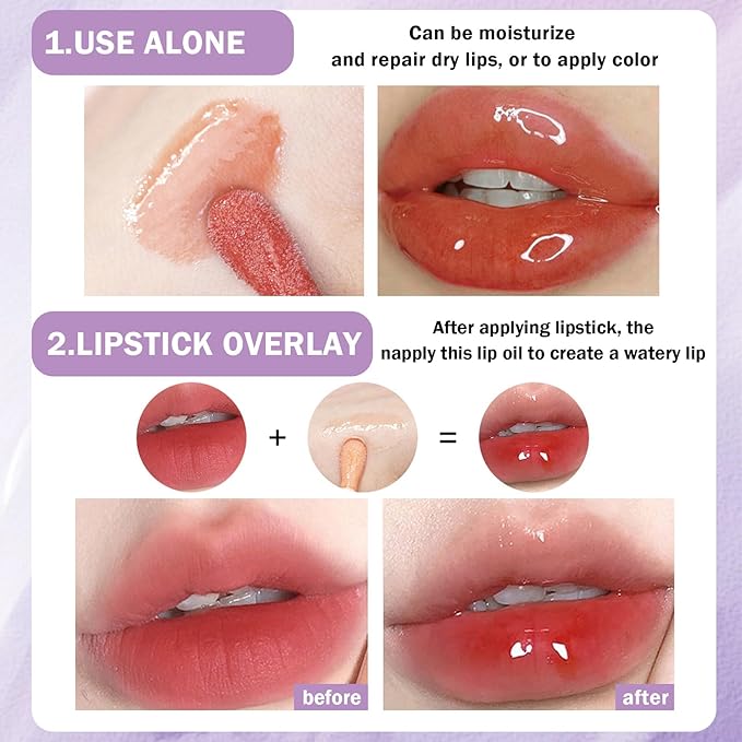 Korean Clear Lip Oil Tinted Lip Plumper Gloss for Women Big Brush Head Hydrating Lip Glow Oil for Lip Care and Dry Lips - 05 Smoke Gray Pink