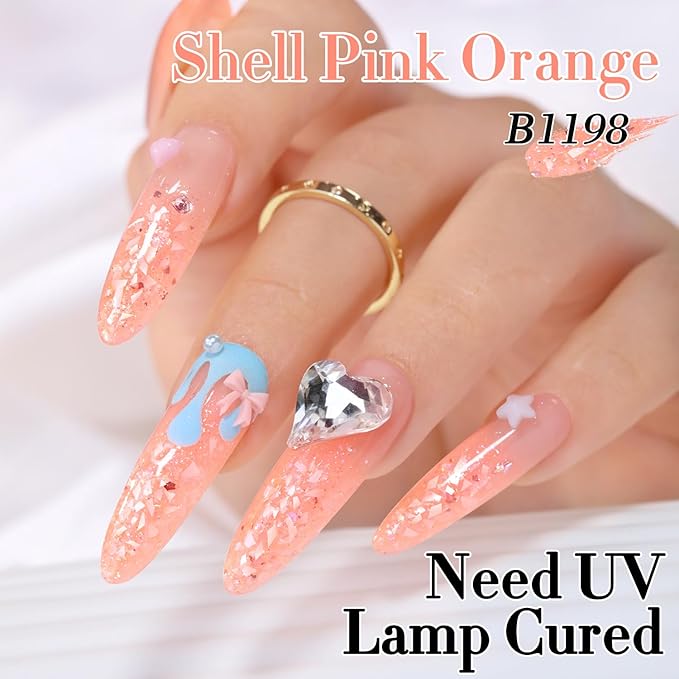 Double Rhythm 0.5Oz Glitter Gel Polish Same Color Same Bollte Shimmer Reflective Color for Nail Art Salon DIY Soak Off 15ml Nail Lamp Gel Polish at Home (Orange Peach-B1198)