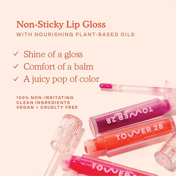 Tower 28 ShineOn Lip Jelly, WILD, Non-Sticky, Hydrating Vegan Lip Gloss in Sheer-ish Raspberry, Moisturizing Apricot and Raspberry Seed Oil, Clean, Cruelty Free