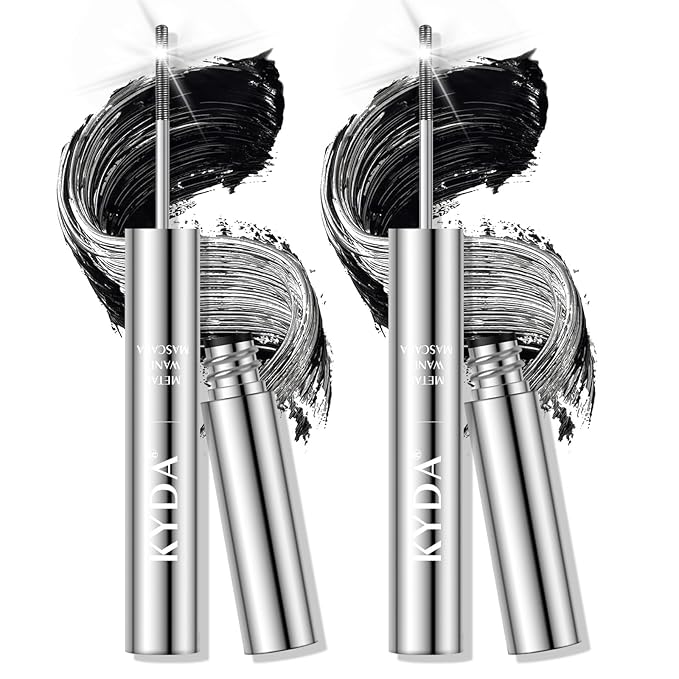 KYDA 2 Pcs Black Irond Wand Curling Mascara, Extra Slim Eyelash Look, Washable Metal Mascara Makeup, Lasting Waterproof Pigment, Charming Eyelash Makeup, No Flaking and Clumping