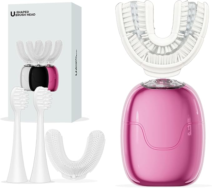 U Shaped Electric Toothbrush for Adults, Rechargeable Electric Toothbrush with 360° U Brush Nylon Bristles, 3 Brushing Modes, IPX7 Waterproof, Home & Travel Use
