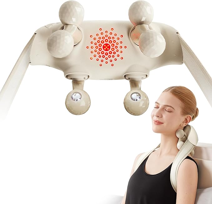 SKG Neck Massager for Pain Relief Deep Tissue Shiatsu Neck and Shoulder Cordless Neck Massager with Heat Valentine Gifts for Men and Women Dad Mom Grandpa H7 Ultra Beige
