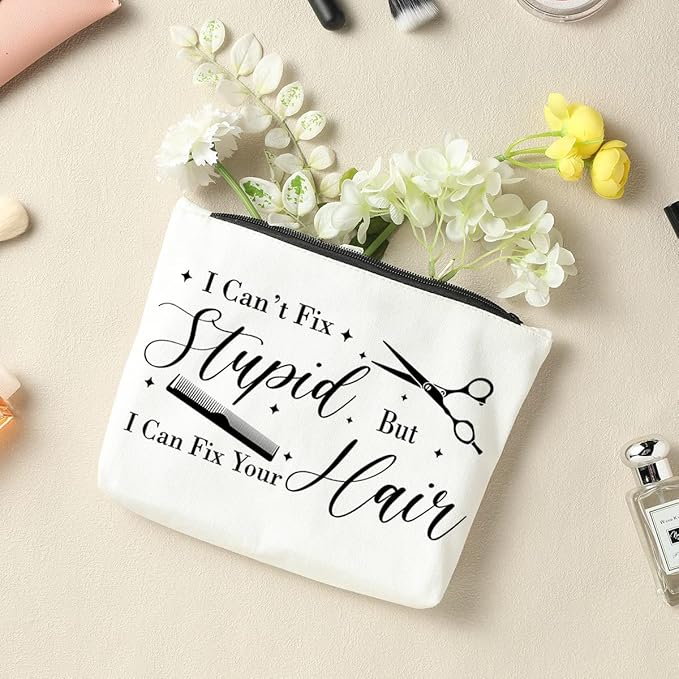 NBIAN Hair Stylist Makeup Bag, Hairdresser Gift, Hairdresser Gifts for Women I Can't Fix Stupid But I Can Fix Your Hair, Makeup Travel Case, Inspirational Hair Stylist Gift Valentine's Day Gift