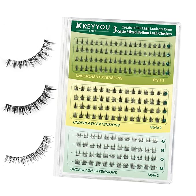 KEYYOU Bottom Lash Clusters DIY Eyelash Extensions 3 Styles Lower Lashes Wispy Bottom Individual Lashes 5-7mm Natural Thin Band Eyelash Clusters (Full)