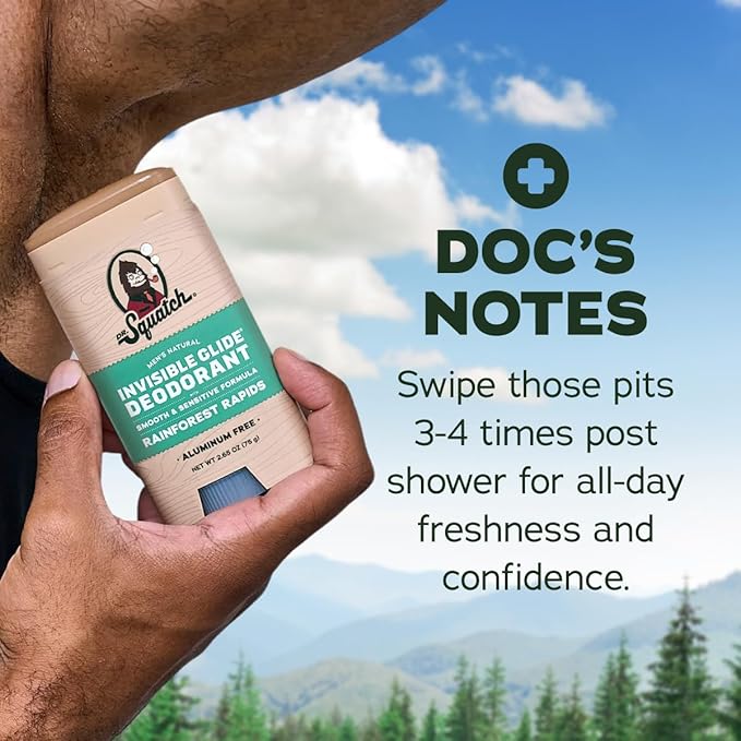 Dr. Squatch Invisible Glide Natural Men’s Deodorant – Smooth Glide, No Stains – Aluminum Free Deodorant Men – Safe for Sensitive Skin – Coconut Castaway + Rainforest Rapids, 2.65oz (2-Pack)