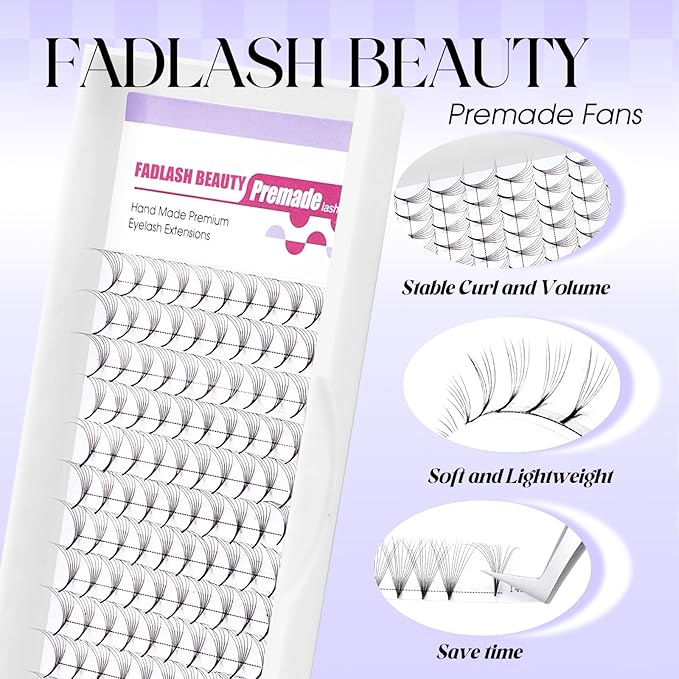 Premade Fans Eyelash Extensions 0.07D Curl Individual Lashes 6D Premade Easy Fan Lashes Soft Lash Extensions 8-14mm for Professional Salon Use(0.07D-11mm)