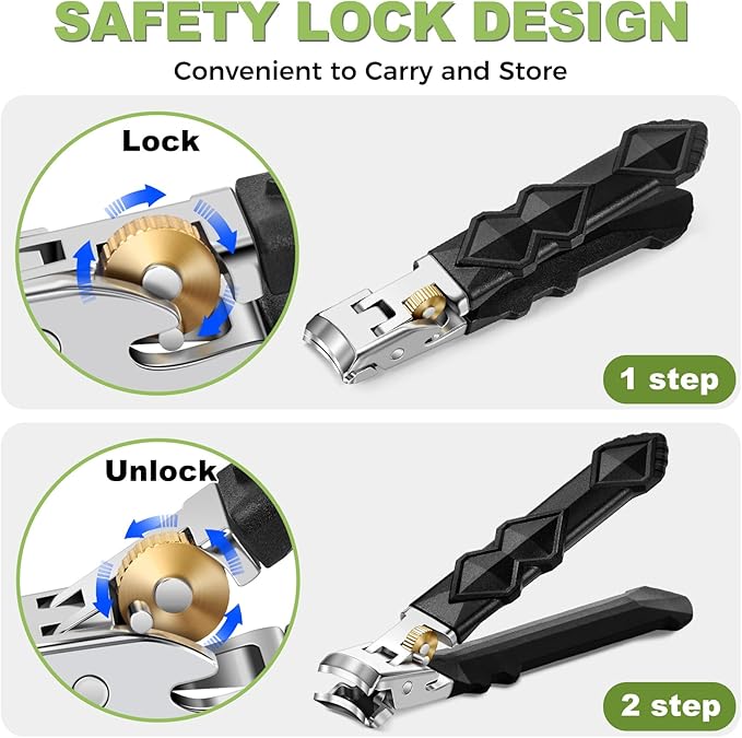 Toenail Clippers for Thick Toenails, Toe Nail Clippers Set for Men, Wide Jaw Opening Nail Clippers, Heavy Duty Ingrown Toenail Clippers Nail Cutters, Ultra Sharp Slanted Nail clippers with Long Handle