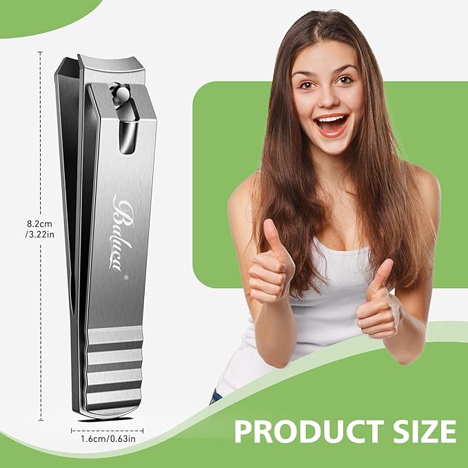 BALUCA Curved Toenail Clipper for Thick Nails, Heavy Duty Stainless Steel Toe Nail Clippers for Seniors, Men & Women, Stainless Steel Nail Cutter for Accurate Trimming and Grooming (Silver)