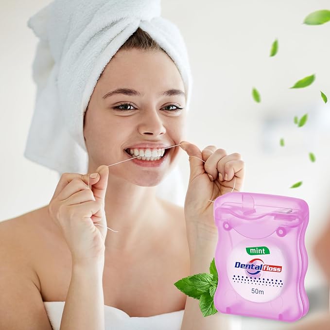 Geiserailie 96 Pack Dental Floss Bulk Mint Flavored Floss 50m Each Travel Dental String Oral Care for Teeth Protection (Square Wavy Box)