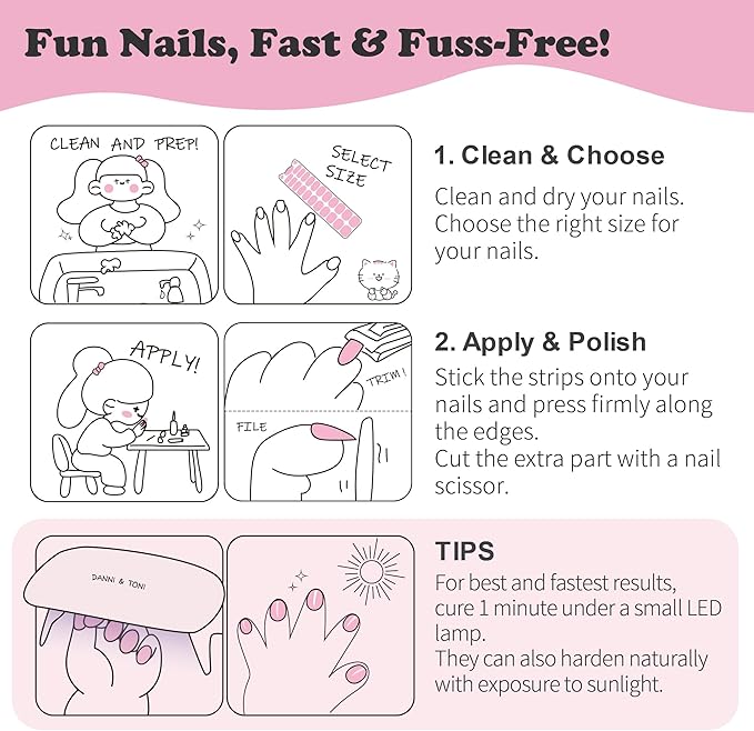 DANNI & TONI Kids Gel Nail Strips Unicorn Rainbow Moon and Stars Salon-Quality Peel & Stick Manicure for Children (Age 6+)– Safe, Long-Lasting, Easy to Apply | Unicorn Dash