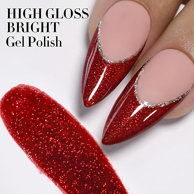 Double Rhythm 15ML Glitter Gel Polish Shimmer Reflective Holographic Color Magnetic for Nail Art Salon DIY at Home (Dark Red-B1155)