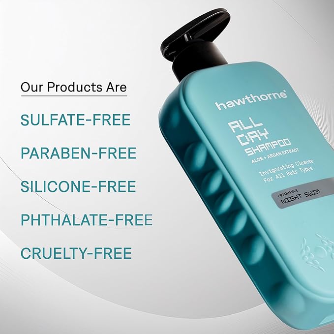 Hawthorne All Day Men's Shampoo. Sulfate Free, Paraben Free, Mens Natural Shampoo With Argan and Coconut Oil. For Stronger, Moisturized, Healthier Hair. Night Swim Cologne Scent. 16 fl. oz. 2-Pack.