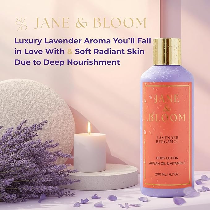 Gifts for Women who has Everything - Lavender & Bergamot Spa Gift Set – Luxury Bath & Body Collection with Shower Gel, Body Lotion & Bath Bombs – Relaxing Self Care Gift for Women – Jane & Bloom