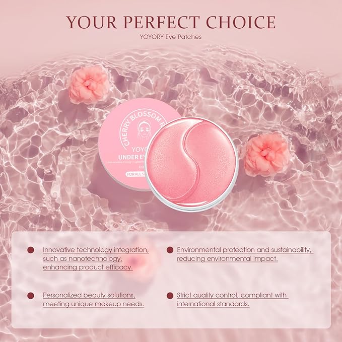 YOYORY Under Eye Patches Masks - for Fine Lines with Collagen and Hyaluronic Acid, Dark Circles,Eye bags,and Fade Wrinkles, puffiness Smoothing Skin Care Treatment for Women and Men, (60 Pcs) Pink