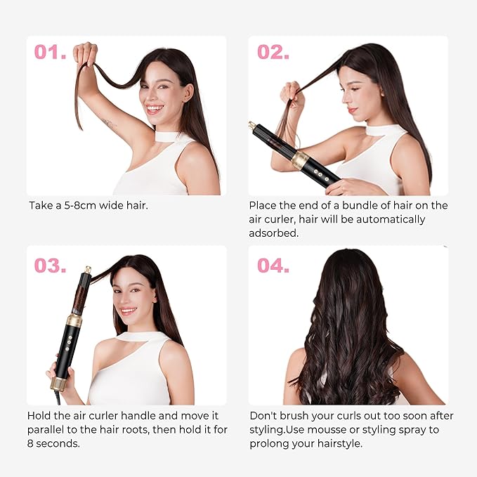 7 in 1 Blow Dryer Brush, Air Wrap Brush Set Hair Dryer Brush 110,000 RPM with Negative Ion Hair Styler Dry, Curling, Volumizing, Straightening and Styling (Black)