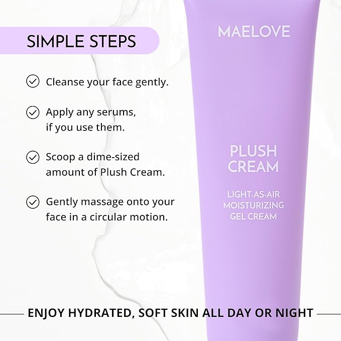 MAELOVE Plush Cream Light-as-Air Gel Moisturizer, Hydrating with Squalane and Hyaluronic Acid, For Sensitive Skin, Made in USA