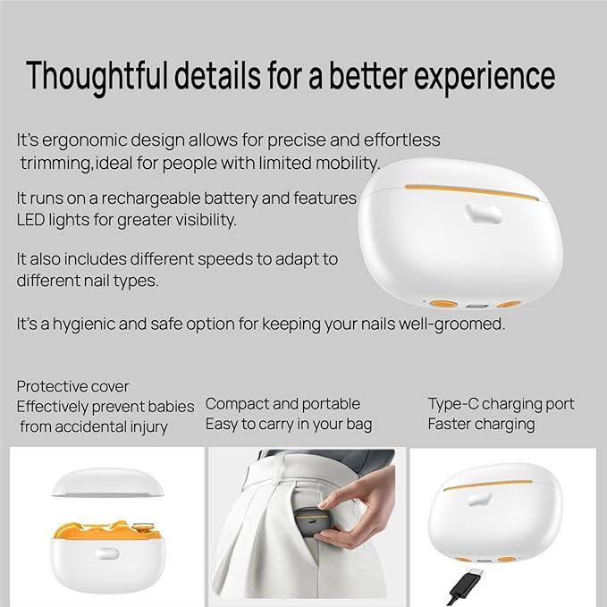 Smart Electric Nail Clipper,Nail File,2 Speeds Automatic Nail Trimmer with LED Light& Clip Storage,Rechargeable & Silent Designed Manicure Set for Kids, Adults, Seniors & Arthritis Patients(White)