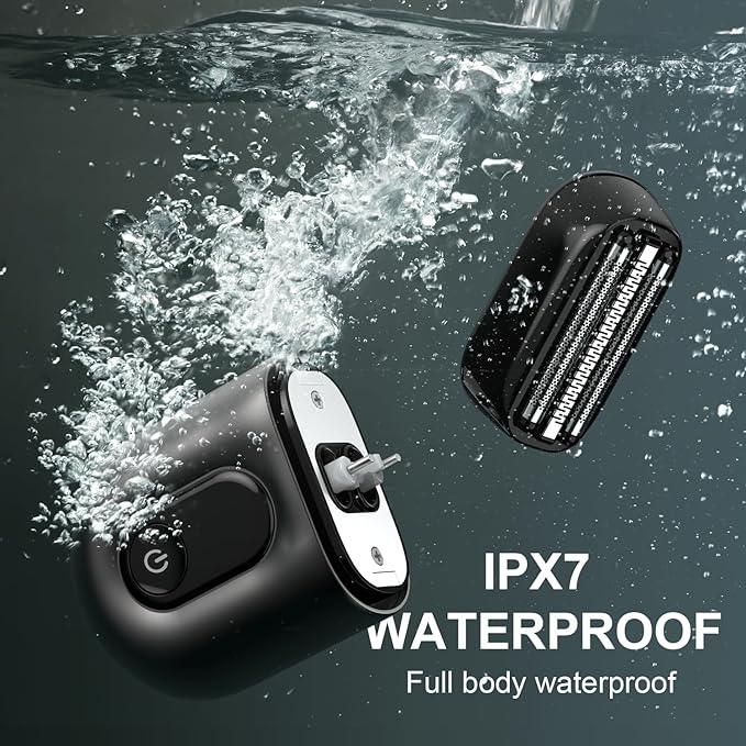 Electric Foil Shavers for Men: Mini Electric Razor with Big LED Display & 3 Floating Blades - IPX7 Waterproof Wet Dry Face Razor, USB Type C (Deep Black)