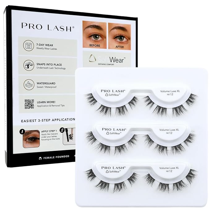 Pro Lash SoftWear Professionally Styled Lash Clusters - Seamless, Lightweight Lashes - 7-Day Cluster Eyelash Extensions - Waterproof Lashes Clusters - 3 Sets - Volume Luxe XL No. 12 Black