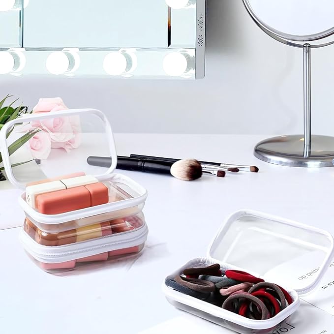 YOPCDJ Clear Hard Shell Zipper Case, Clear Zipper Pouches Waterproof Makeup Organizer & Travel Toiletry Storage Bag, Plastic Pouch for Office, Home, White,3 Pack, LMS