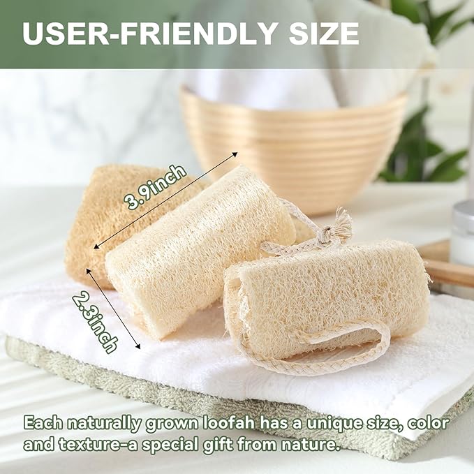 Natural Loofah Body Scrubber Set,4" Organic Loofa 4 Pack for Exfoliating, Shower loofah for Men and Women, Bath Cleaning Skin Back Face,Eco-Friendly Tool,Bath Sponges for Exfoliating Body Scrubbing