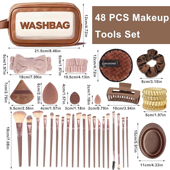atrccs 48pcs Brown Makeup Brush Set, Professional & Beginner-friendly Premium Synthetic Makeup Brushes Kit, Multi-functional Makeup Brushes Tool Set for Foundation Powder Concealers Eye Shadows Blush