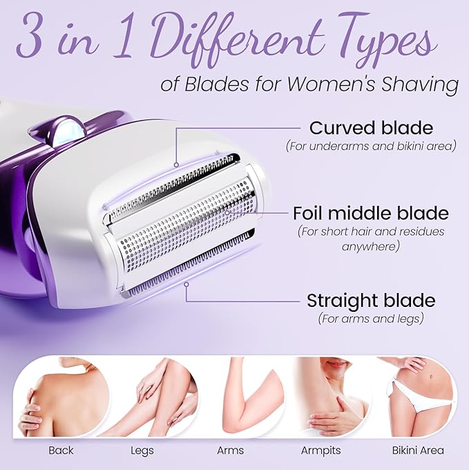 PRITECH Electric Razor for Women - Rechargeable Shaver for Women Portable Lady Shaver for Legs, Arm, Underarms, Bikini, USB Rechargeable, Wet & Dry Waterproof Bikini Trimmer for Woman, Purple
