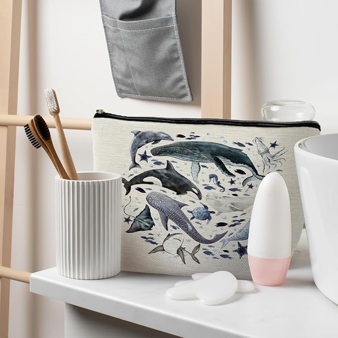 RYYCDOI Ocean Animals Shark whale Makeup Bag, Marine Life Animals Cosmetic Bags for Women,Shark Gifts for Women