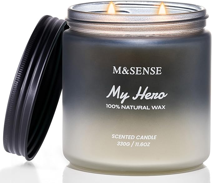 M&SENSE Cedarwood Pepper Men Scented Candles for Holiday, 11.6oz 2 Wick Large Natural Soy Wax 70 Hours Long Lasting, Black Masculine Candles Home Fragrance Holiday Gift for Him