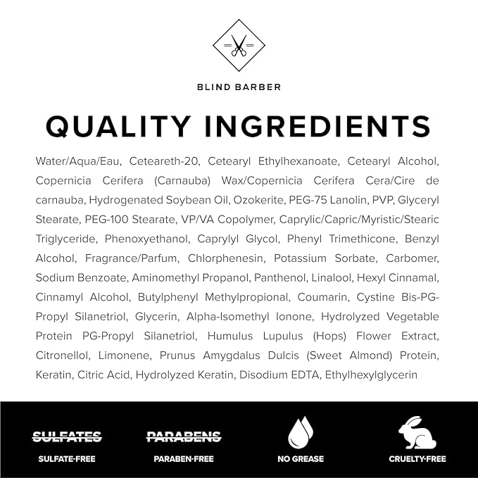 Blind Barber 60 Proof Hair Wax for Men - Water-Based Wax for Hair Styling - Medium, Workable Hold & Shine - Made with Volumizing Hops Extract - Cruelty-Free - Tonka Bean Scent (2.5 Oz)