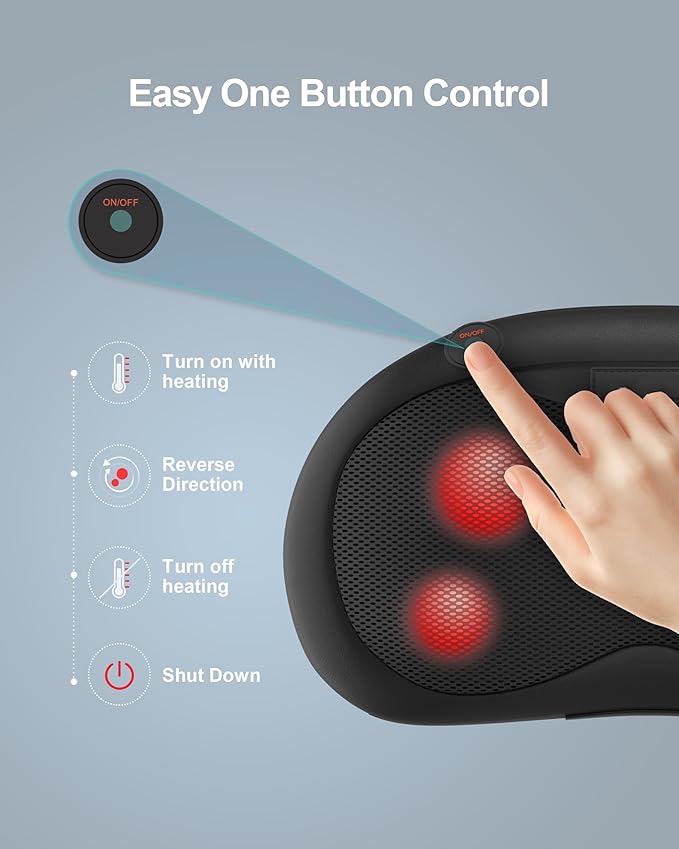 Shiatsu Neck Massager Pillow with Heat, Deep Tissue Kneading Back Massagers for Pain Relief - Neck Pillow Massager & Heated Back Massager for Shoulder, Waist, Legs - Ideal Gift for Home, Car, Office