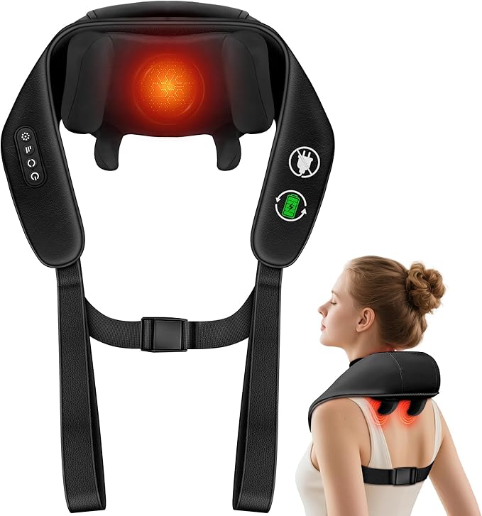 Shiatsu Neck and Back Massager, Shoulder Massager for Pain Relief Deep Tissue, Cordless 4D Deep Tissue Kneading Massage Pillow with Heat for Neck, Back, Legs, Massager Gifts for Men Women