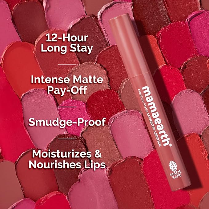 Mamaearth Moisture Matte Lipstick (01 - Carnation Nude) | Infused with Vitamin E | 12-Hour Long Stay & 8-Hour Moisture Lock | Cruelty-Free & Smudge-Proof | 0.07 Oz/2g