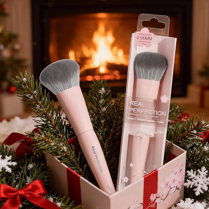 REAL PERFECTION Contoured Foundation Brush, Professional Multitask Face Blending Makeup Brush, No Streaks Even Coverage, Suitable for Liquid Cream Foundation Primer Moisturizer Blush Contour Bronzer