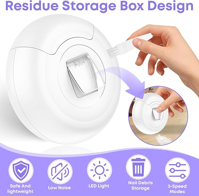 Gifts for Women Electric Nail Clipper for Adults & Seniors, 3 Speeds Automatic Nail Clipper & Trimmer with LED Light 360° Rotating Fingernail Clipper with Polisher Rechargeable Electric Nail File