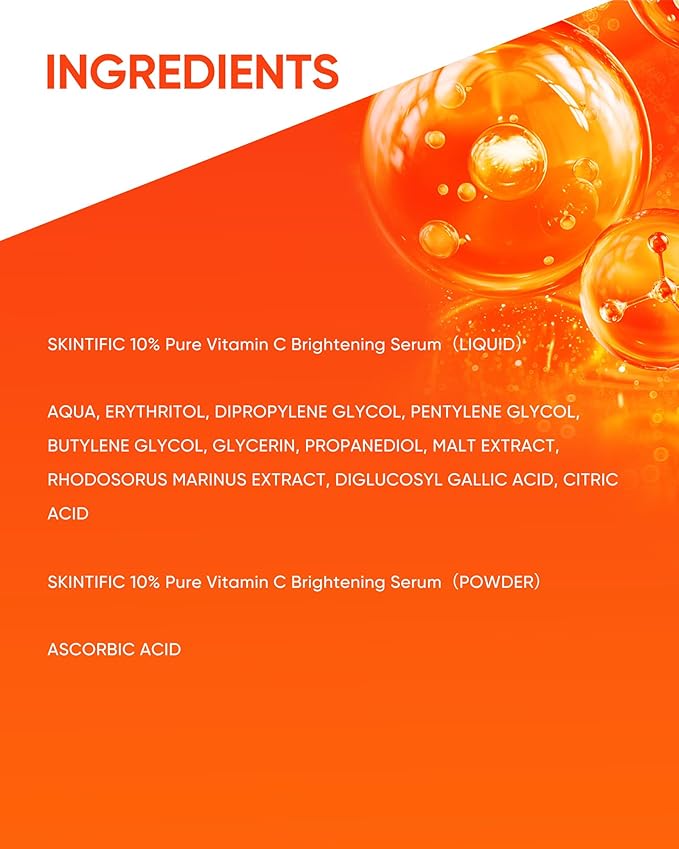 Dual-Chamber Fresh Vitamin C Brightening Serum for Face, 10% Pure Vit C Powder Serum, Dark Spot Corrector, Oxidation-Proof with UV Shield