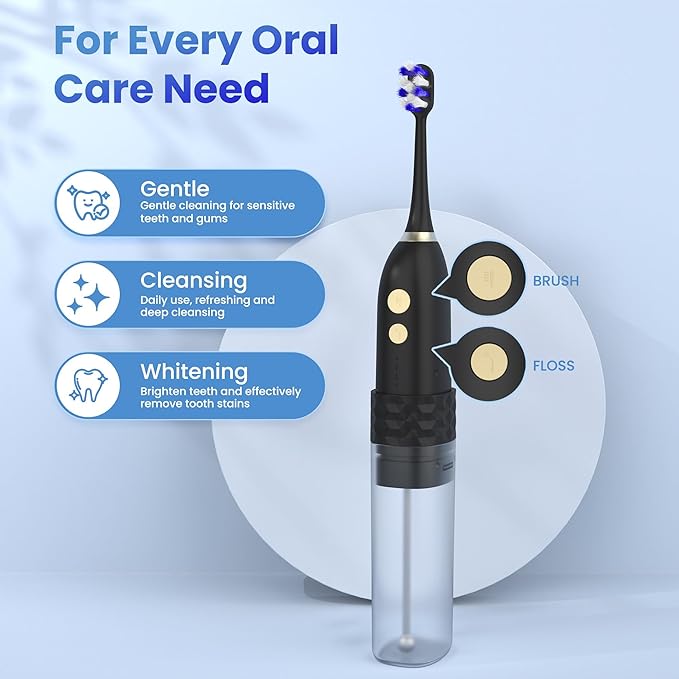 UNINGOPI Portable Electric Toothbrush with Water flosser, 2 in 1 Teeth Cleaning Kit, Electricc, Toothbrush and Water flosser Combo, Travel Toothbrush with Water Bottle(Black)