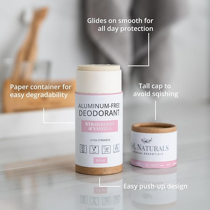 J&L Naturals Aluminum Free Deodorant for Men & Women | 100% Natural Ingredients With Coconut Oil, Shea Butter, & Essential Oils | Sustainable, Eco-Friendly (Strawberry & Vanilla, 3.0 Oz (Pack of 2))