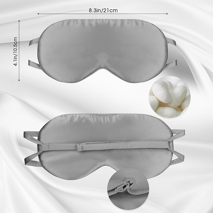 SILKTALE Adjustable Silk Eye Mask for Side Sleep/Travel/Plane Large Mulberry Silk Night Mask for Sleeping for Men/Women/Adults/Teens/Big Head,Silver Gray