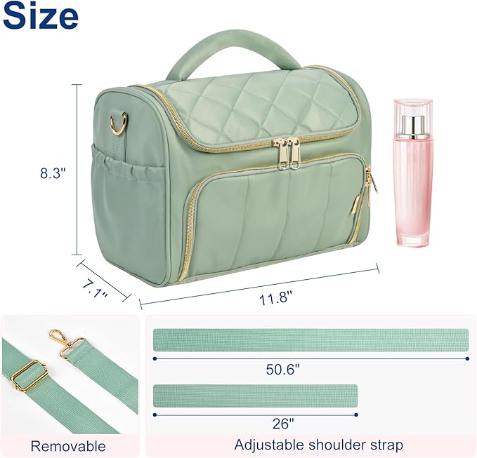 GR69N Travel Toiletry Bag Large Cosmetic Makeup Bag Organizer for Women,Wide-open Make Up Bag Waterproof Makeup Case Travel Bag with Handle and Dividers for Toiletries,Essentials,Accessories,Green