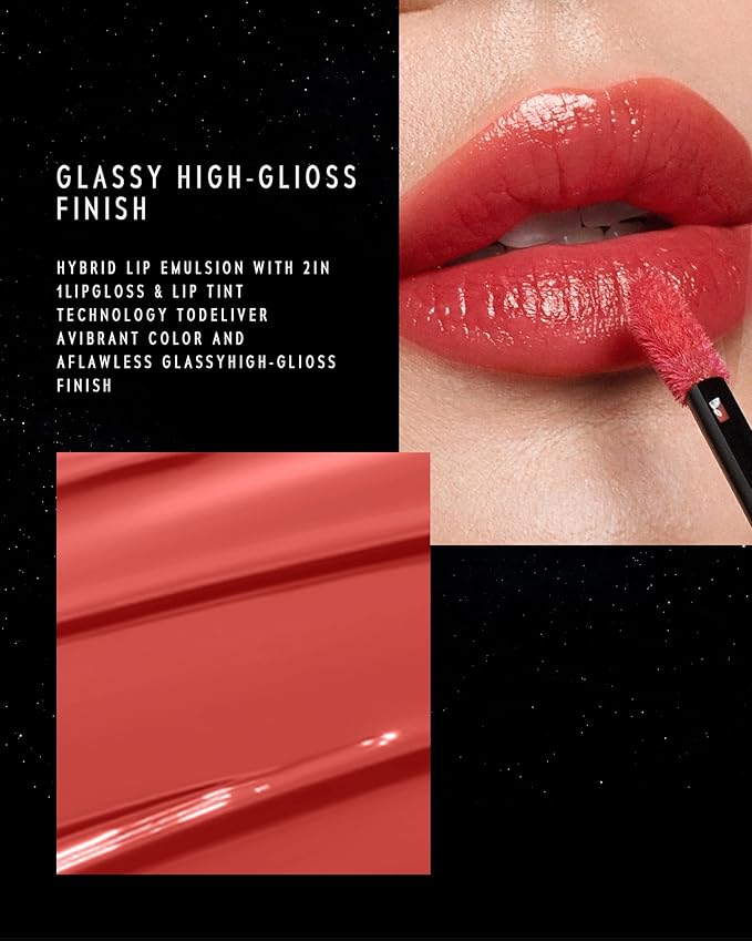 Stellar Dust Lip Stain 14 Entropia, Transfer-Proof & Smudge-Proof Lip Gloss, Coral Pink Tinted Glossy Finish, High-Pigment Vibrant Color, Hydrating Lightweight Long-Lasting Lip Makeup